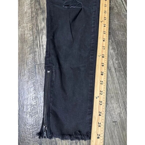 KanCan Jeans Black Side Ankle Zipper Raw Hem Distressed Denim Womens Size 13/30 - Picture 5 of 7